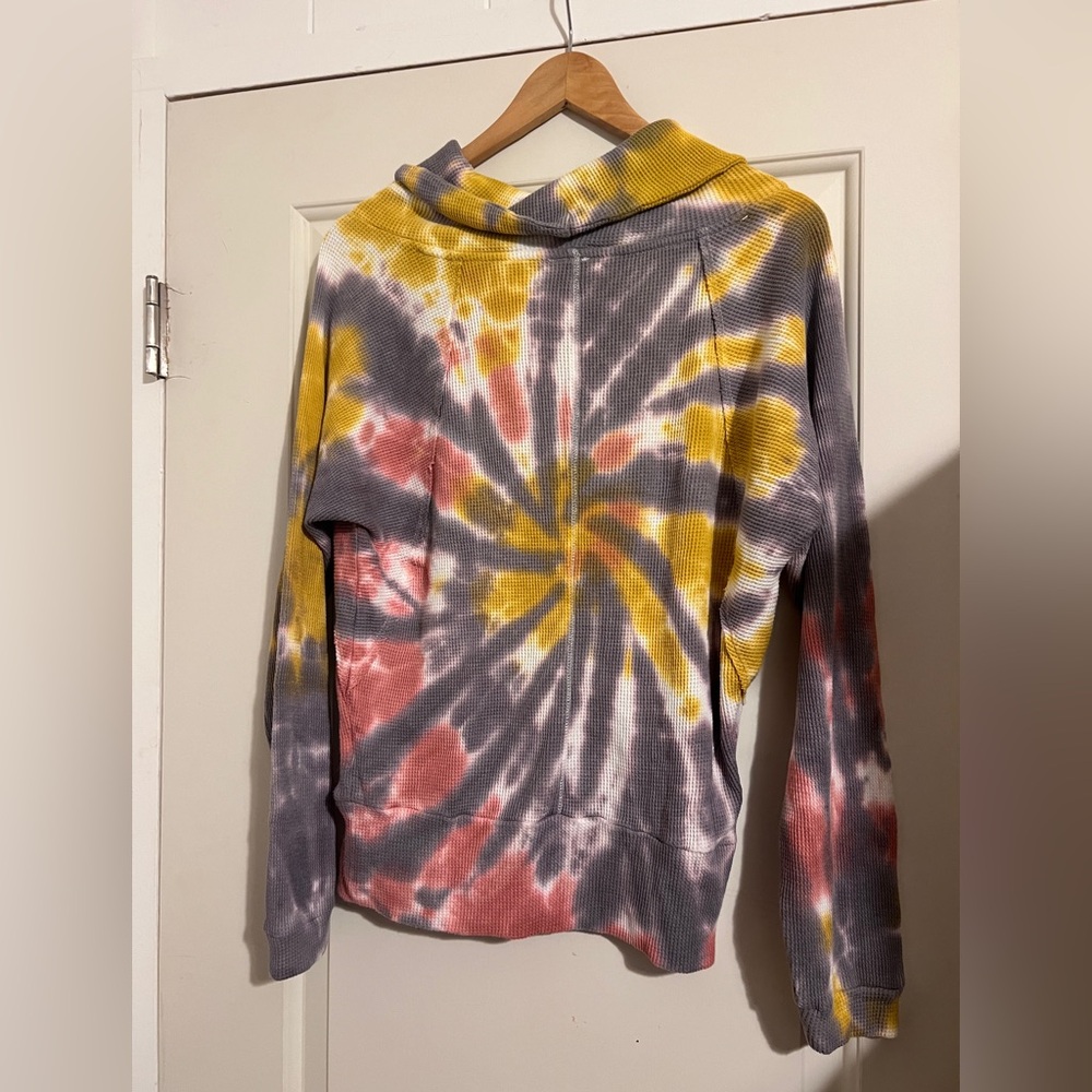 Pilcro Anthropologie Angie Tie Dye Cowl Neck Yellow Thermal Tee Top Fall Waffle - Picture 4 of 7